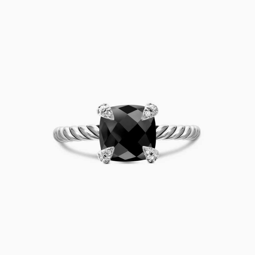 David Yurman Black Onyx and Diamonds Chatelaine 8mm Ring Size 6